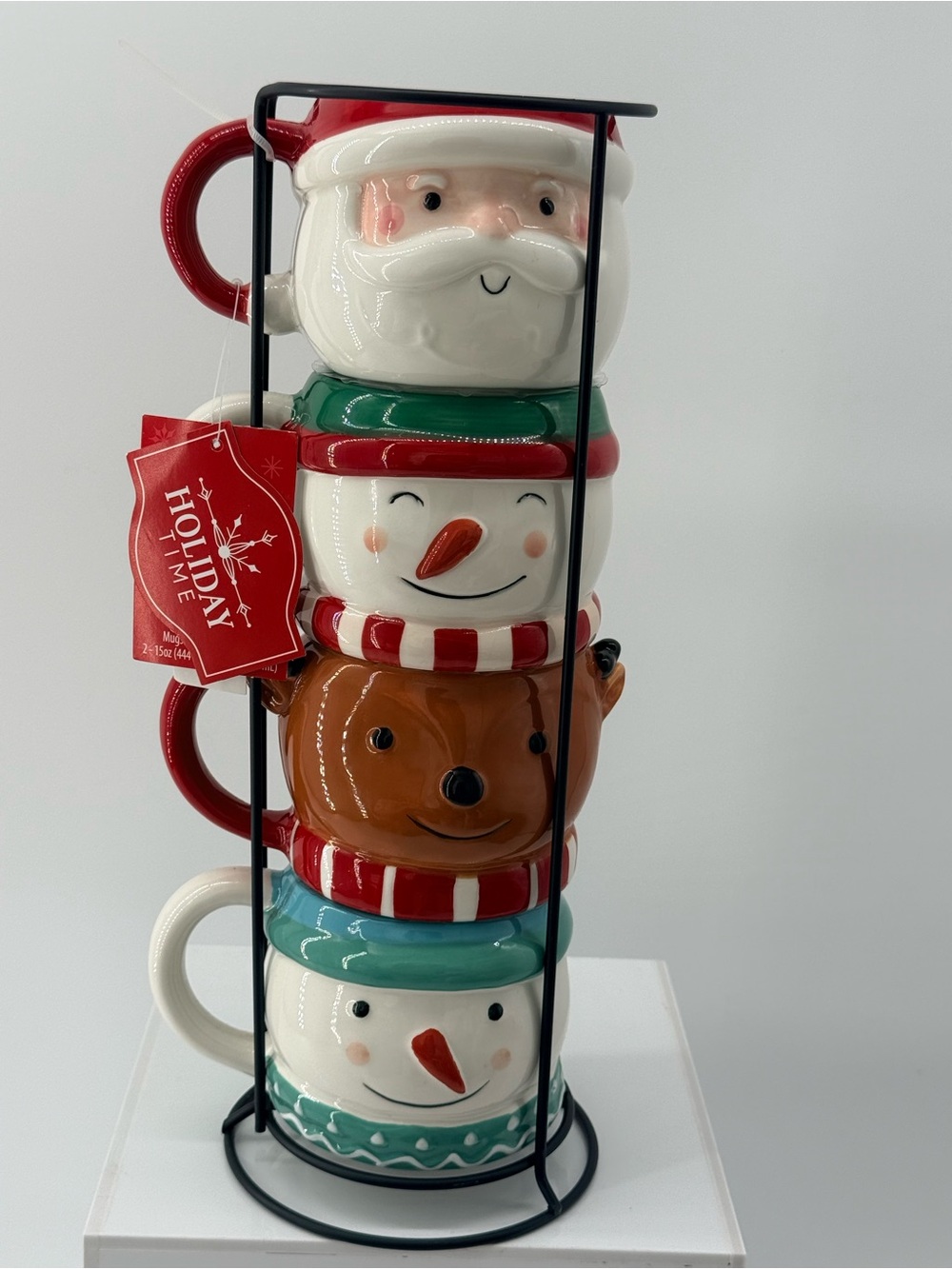 Holiday Time Festive Stackable Character Mugs - Red, White, Green, Brown, Teal